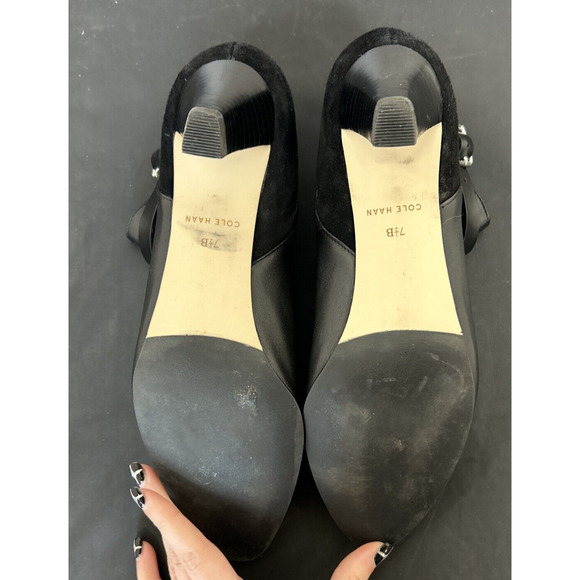 Cole Haan Womens Slip On Block Heel Pointed Toe Booties Black Leather Size 7.5B - Picture 9 of 11